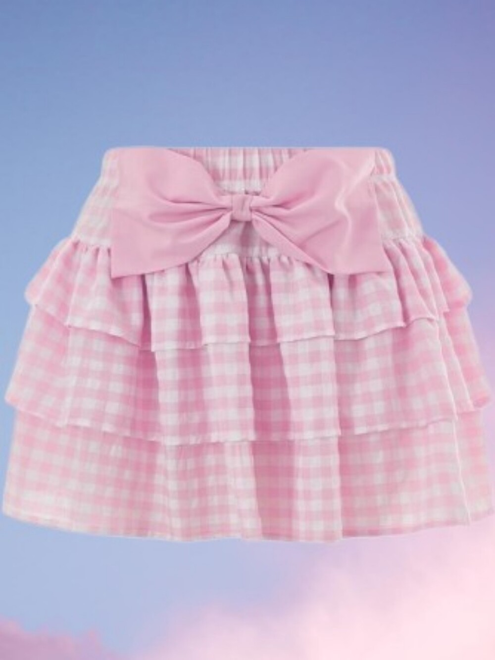 Pink Gingham Ruffle Tiered Skirt
